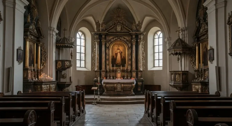 Wnetrze Kaplicy Matki Bozej na Jasnej Gorze w Czestochowie ze srebrnym oltarzem, gdzie odslaniany jest Cudowny Obraz