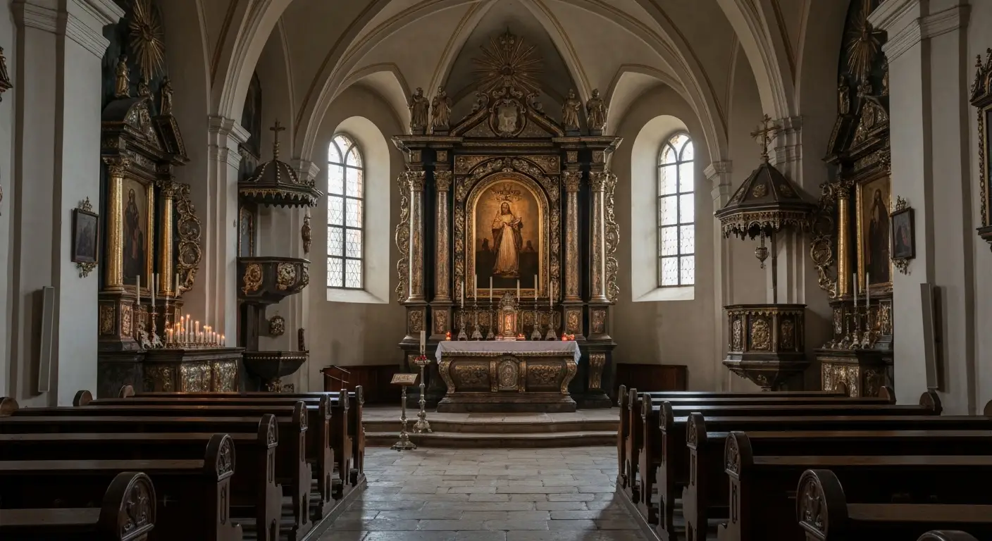 Wnetrze Kaplicy Matki Bozej na Jasnej Gorze w Czestochowie ze srebrnym oltarzem, gdzie odslaniany jest Cudowny Obraz