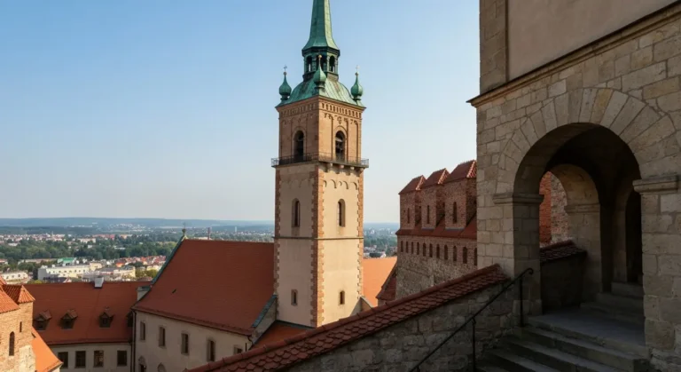 Wieza jasnogorska w Czestochowie widziana znad murow klasztoru w swietle dnia